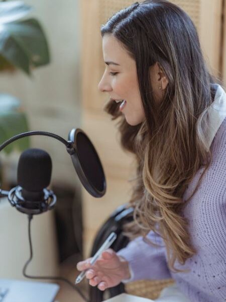 woman talking in a mic