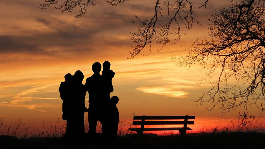 family under sunset