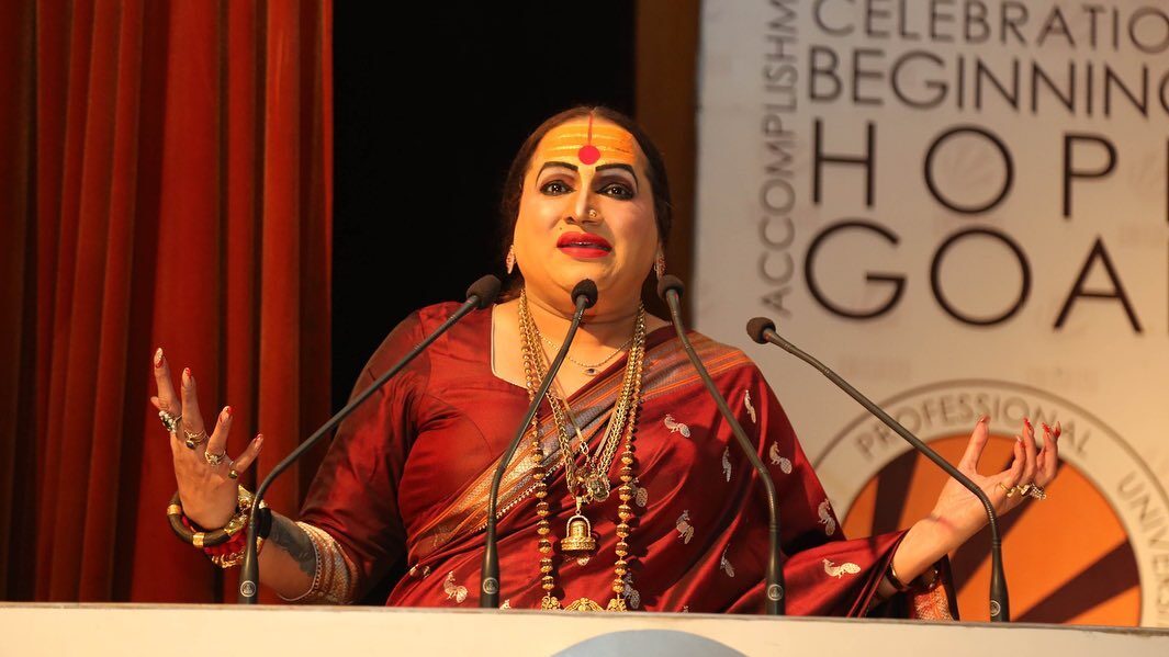 Laxmi Narayan Tripathi speaking at the International Women's Day event. Image from Instagram @laxminarayan_tripathi.