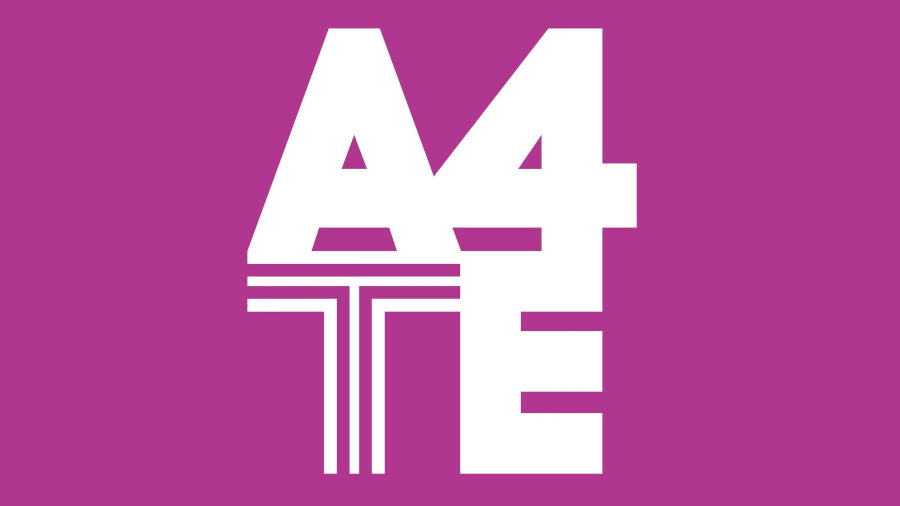 Logo of Advocates for Trans Equality (A4TE) in white with strong geometric lines on magenta.