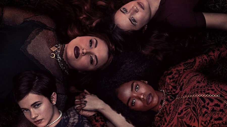 Promotional poster for The Craft: Legacy featuring four girls lying in a ritual circle, including Zoey Luna.